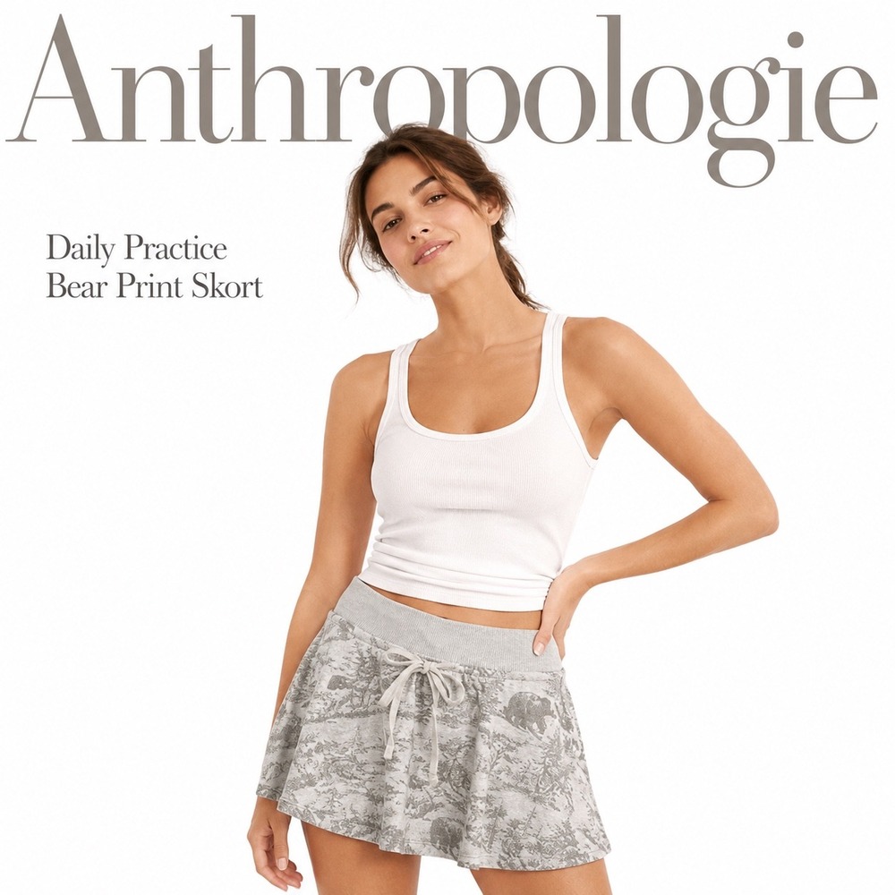 Anthropologie Daily Practice Grey Bear Print Skort Large